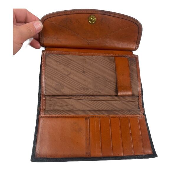 DOONEY & BOURKE Wallet Clutch Navy Blue Tan Vintage Kiss-Lock Bifold Classic - Picture 7 of 15